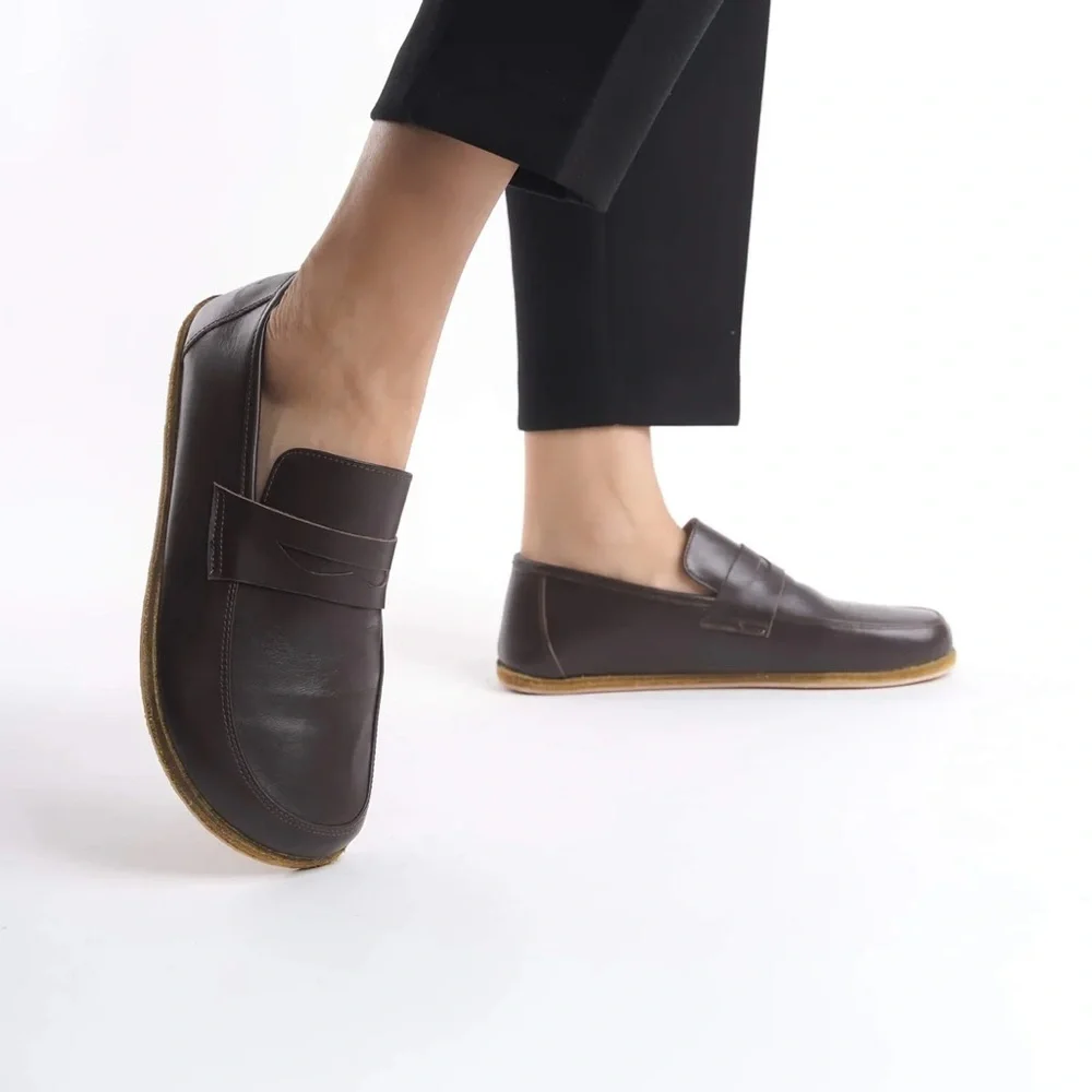 NWT | Sardis Leather Barefoot Women Penny Loafers - Brown - Picture 3 of 5